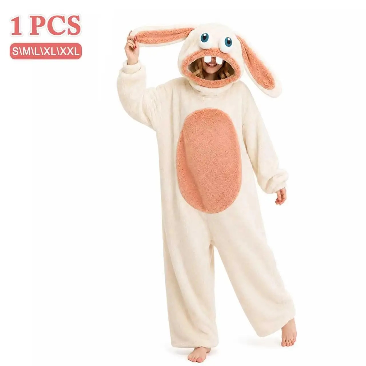 Cute Bunny Onesie Pajamas for Women, Soft Plush Hooded Long Sleeve Rabbit Jumpsuit, Cozy Easter Sleepwear, Pajama Parties, Sleepovers, Lounging at Home, Loungewear