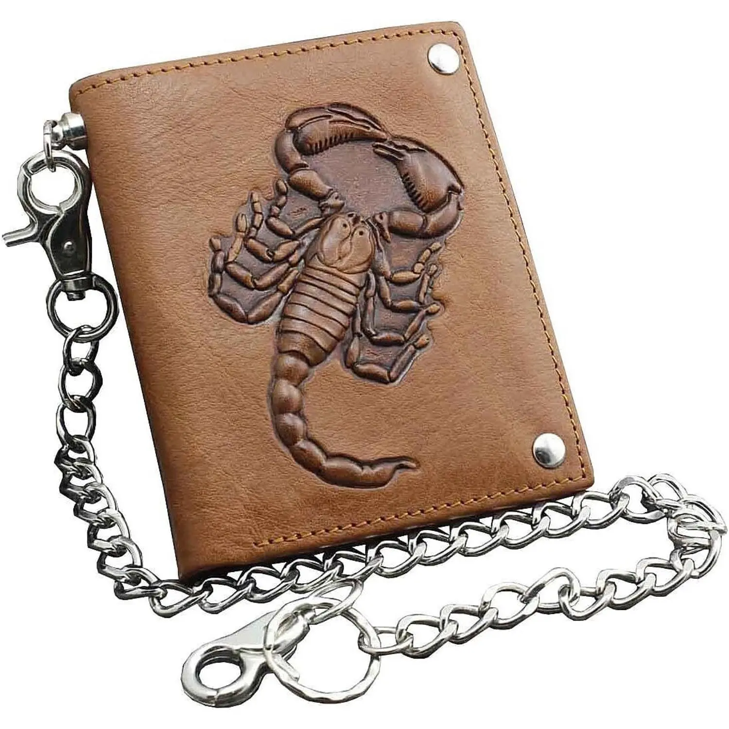 Scorpion Mens Biker Trucker Leather Wallet with Long Anti Theft Chains