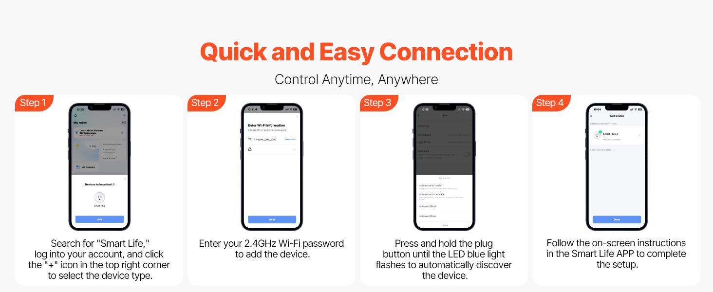 VEVOR Smart Plug, WiFi Smart Outlet Compatible with Alexa and Google Home, WiFi Plugs with Scheduling, App Control & Timer Function, 2.4GHz Wi-Fi Only, 15Amp, No Hub Required, White (4 Pack)