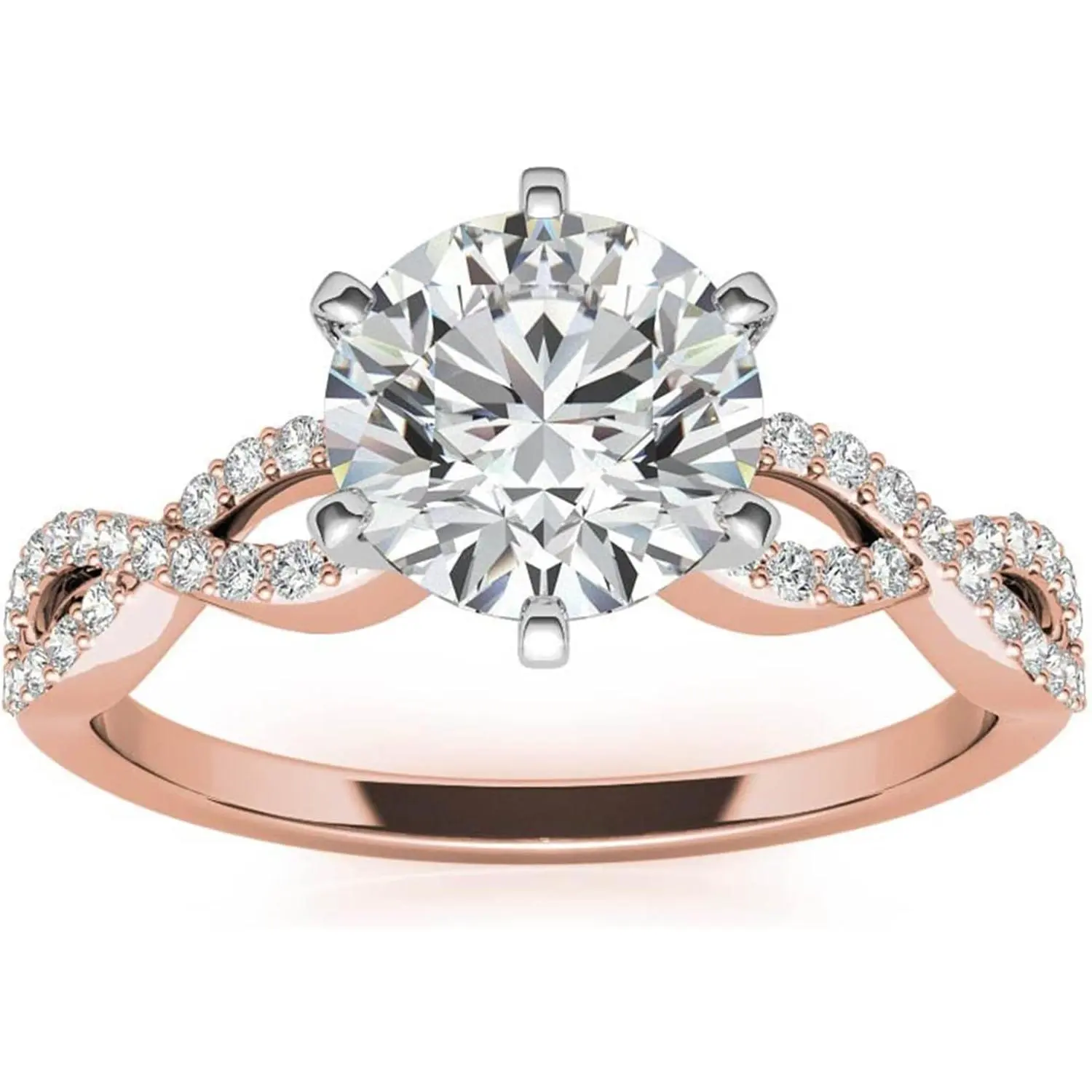 Women's 925 Sterling Silver Twisting Infinity Moissanite Ring - 1.0 CT Round Cut, Custom Name Engraving, for Engagement, Wedding