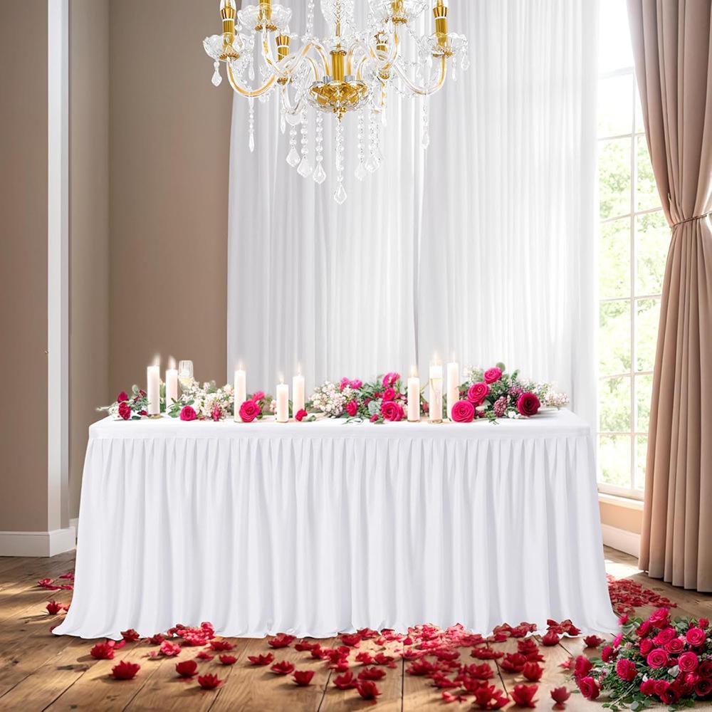 Rectangle Fitted Tablecloth Elastic Thick Spandex Table Pleated Skirt Wedding Event Birthday Cake Table Cover Hotel Exhibition