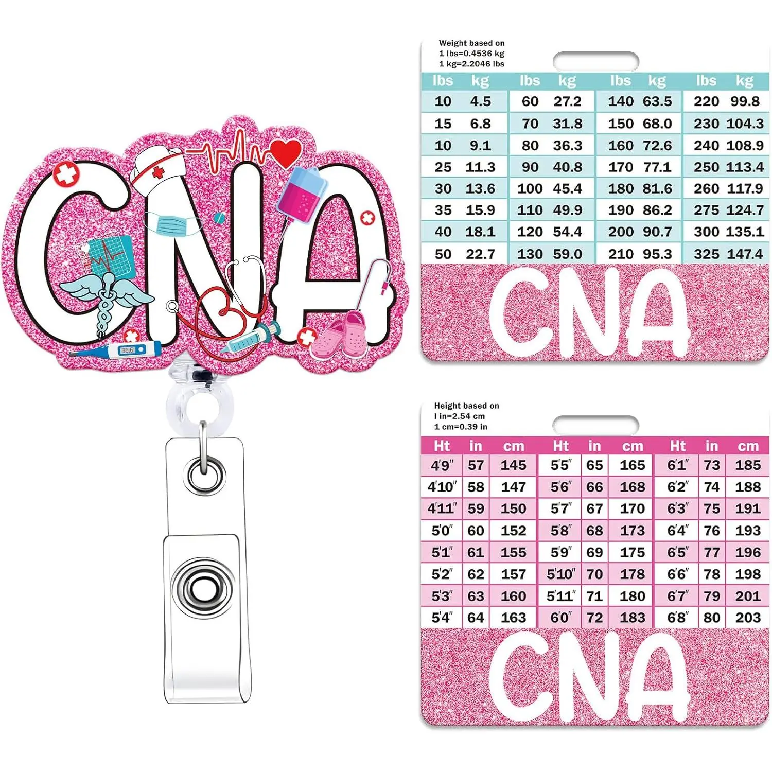 CNA Badge Reel with Badge Buddy -   Certified  Assistant Badge Reel and CNA Badge Buddy Retractable ID Clip for   Gifts Work Accessories Essentials Conversion Charts