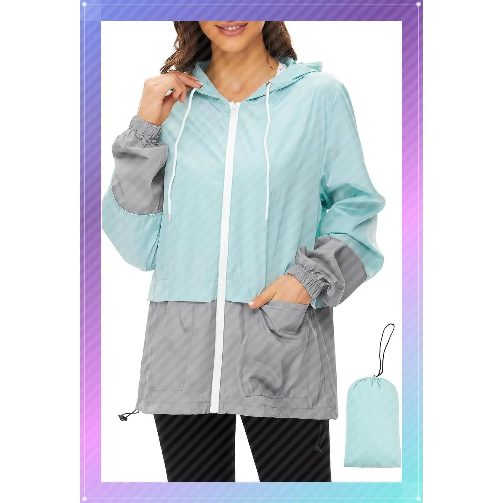 Lightweight Packable Rain Jacket Women with Hood, Waterproof Windbreaker for Travel, Hiking, Commute and DrizzleGift