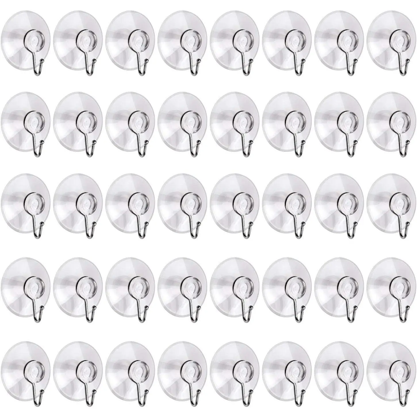 40 Packs Suction Cup Hooks, 1.77 Inches Universal Clear PVC Suction Cups for Shower Removable Window Suction Cups with Hooks for Kitchen Bathroom, Wall, Glass
