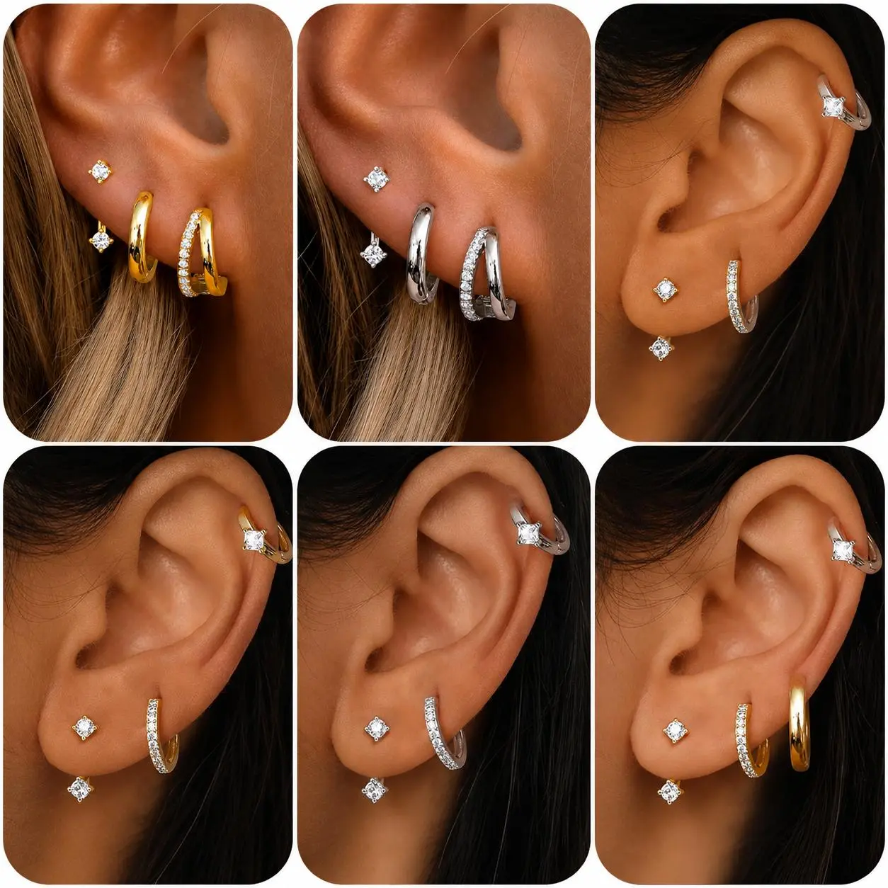 14K Gold Plated Dainty Stack Earrings Set, 3-Pairs Hypoallergenic Huggie Hoops Earrings Cartilage, Multiple Piercing Trendy Huggie Hoops Earrings Piercing Jewelry Party, Proms, Music Festivals, and Holiday Wear Accessories