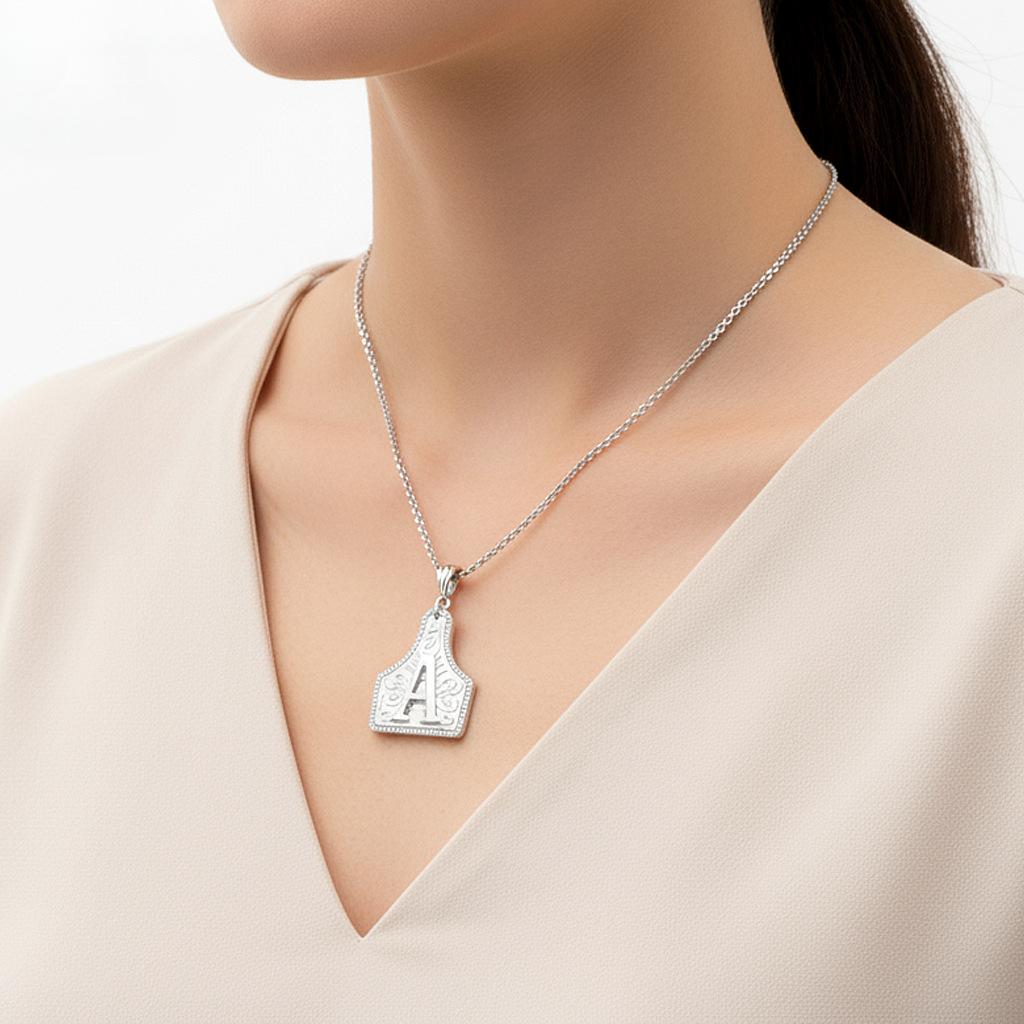 Handmade CowTag Initial Necklace Two-Toned Letter Pendant Adjustable 20 Inch Chain Western Jewelry Gift for Men Women