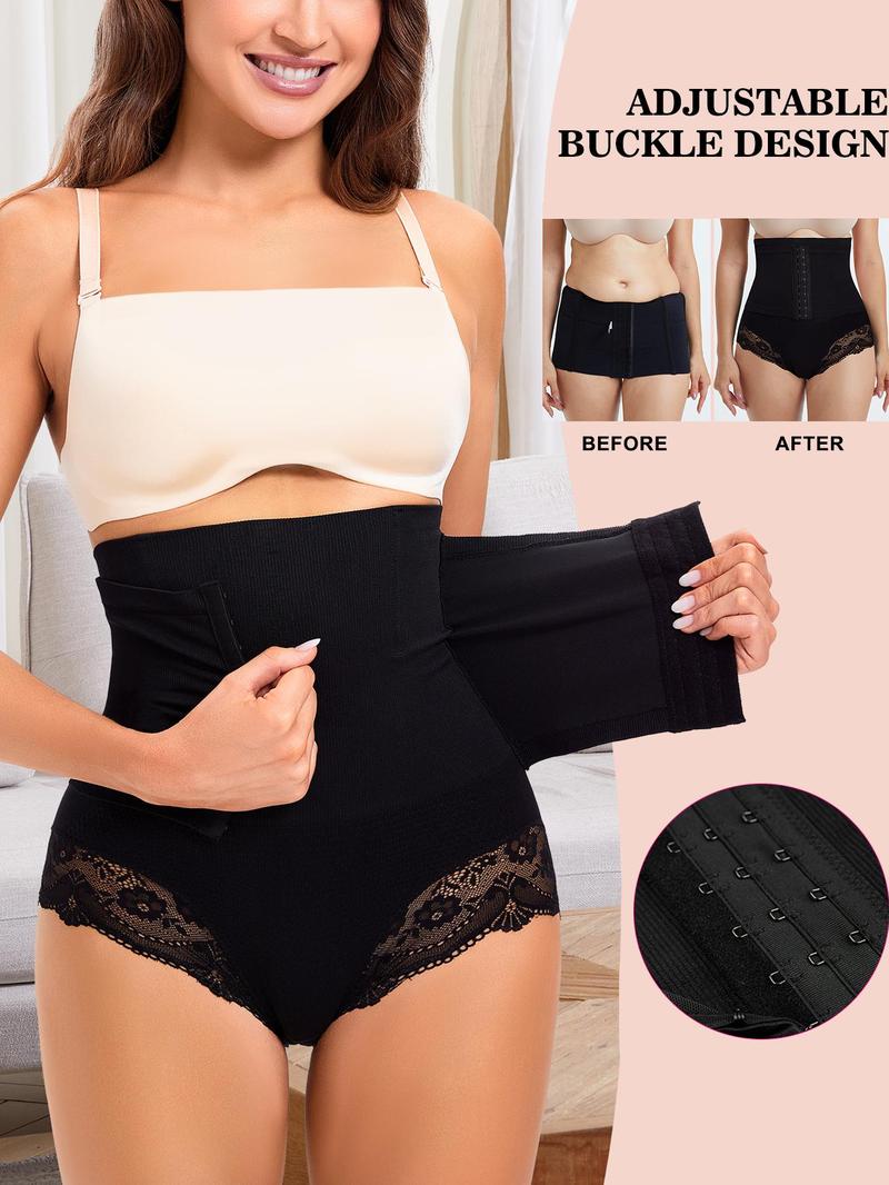 Women's High Waist Contrast Lace Shapewear Panty, Adjustable Hook & Eye Tummy Control Butt Lifting Shaper, Ladies Shapewear Bottom for All Seasons