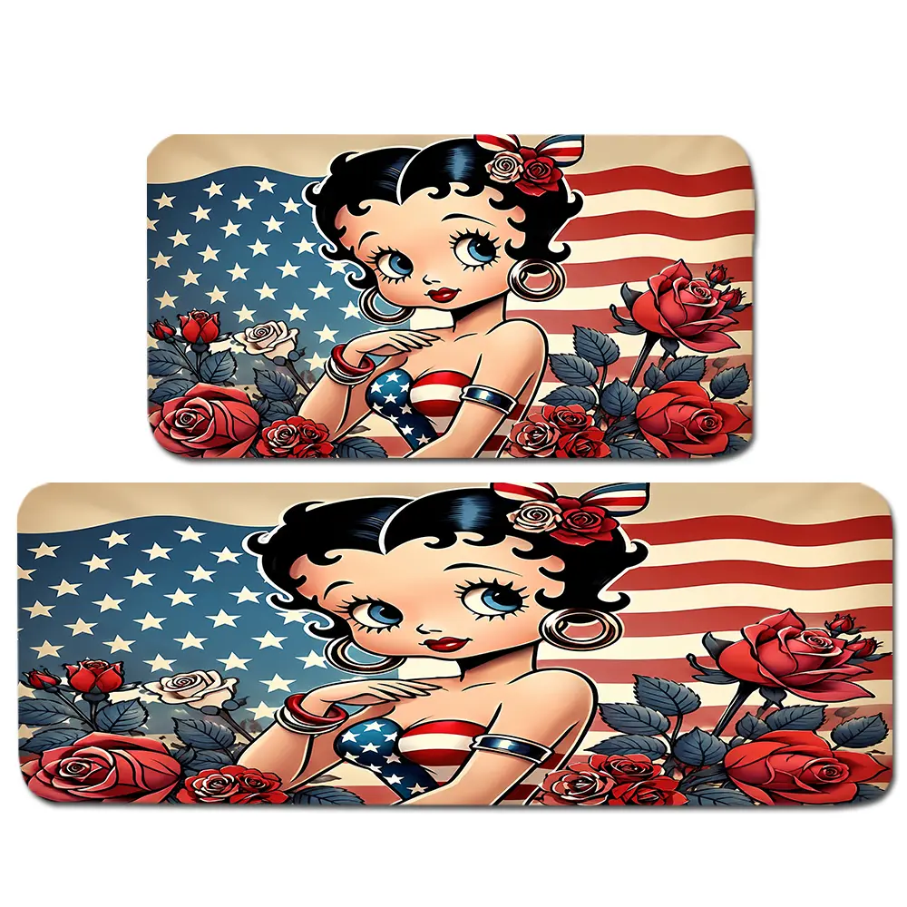 Betty boop Retro Cartoon Girl Floor Mat, Vintage Pop Art Bathroom Rug, Cute Classic Cartoon Kitchen Entryway Mat, 3 Size Options, Retro Home Decor Gift