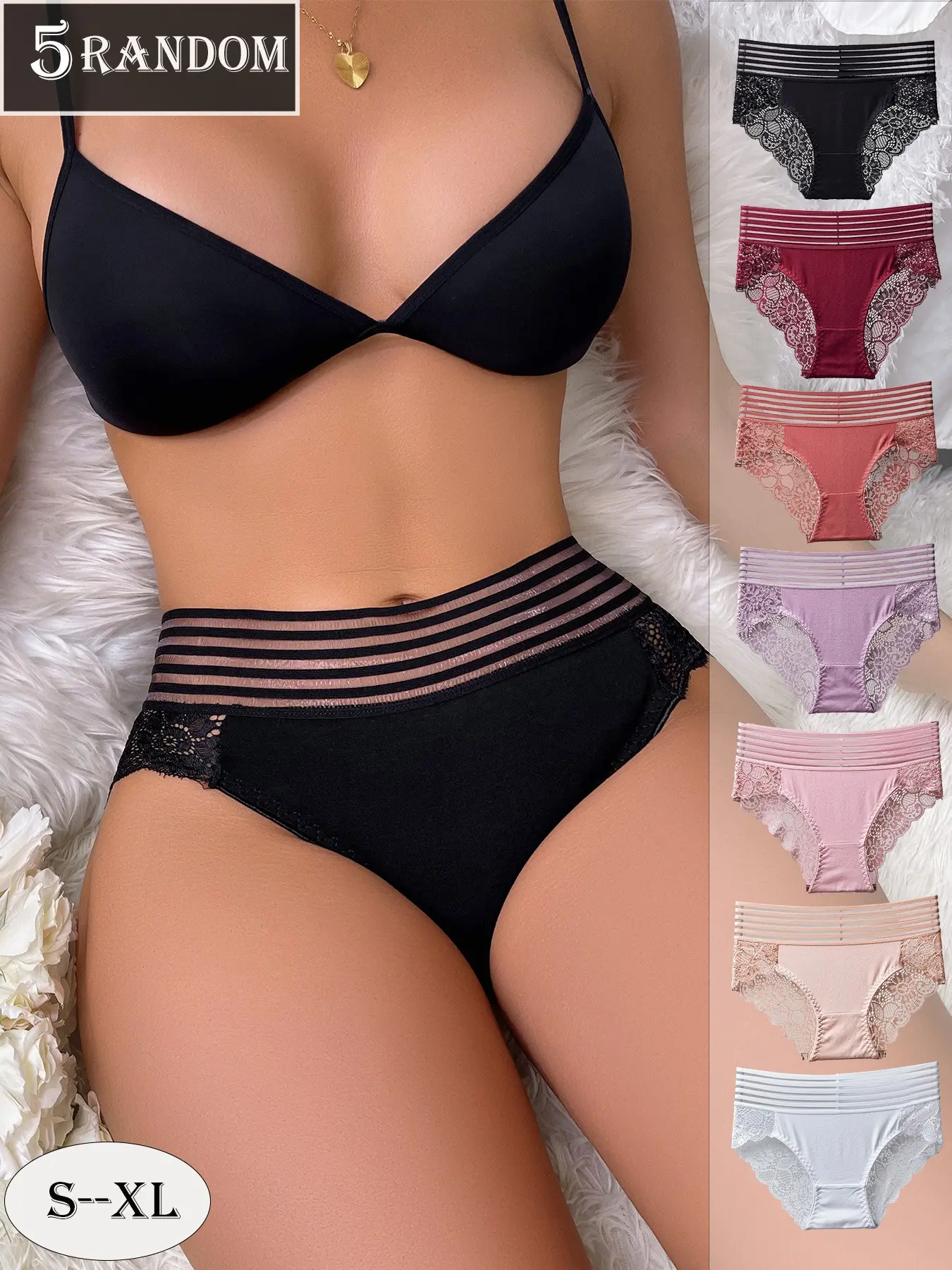 5-Pack Women's Sexy Lace Fitted Multicolor Triangle Panties Underwear, Comfortable and Breathable, Perfect for Dating and Travel