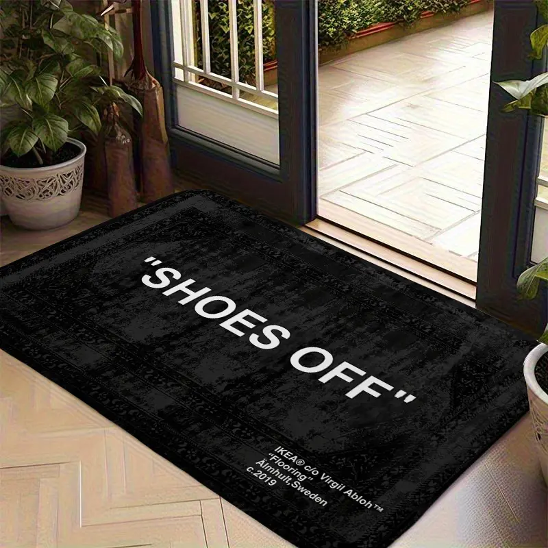 "SHOES OFF" Printed Door Mat Non Slip Welcome Doormat for Entrance Way Black Floor Mat Carpet Minimalist Home Decorative Rug Foot Pad Dustproof Washable Area Rug for Indoor Outdoor Hallway Front Door Porch Bedroom Kitchen Entryway Mat