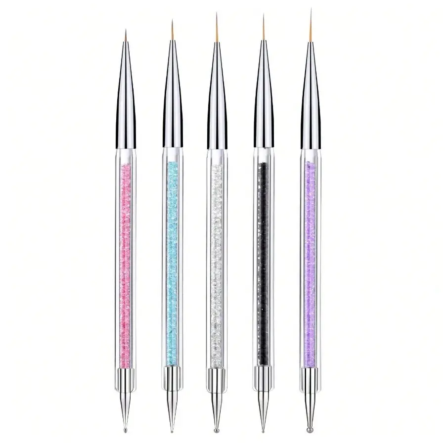 Landot 5pcs Nail Art Liner Brushes, Double-Ended Acrylic Nail Brush Set, Sizes 5/7/10/12/15mm, Nail Painting Tools, Nail Design Tools, Gift for Women