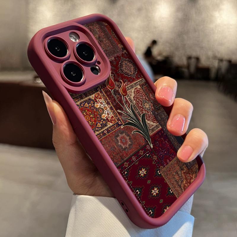 Phone Case - Retro Art Style Collage Red Tulip Pattern Phone Case for iPhone 17 E Air Pro ProMax iPhone16 15 14 Plus 13 12 Mini 11 X XS XR Premium Matte Frosted Th