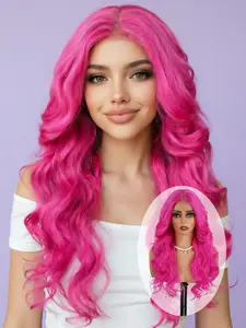 Rose Pink 4x6 Lace Front Wig, 24-Inch Natural Water Wave Texture HD Lace Wig. Features a pre-plucked hairline and glue-less wear; designed specifically for women, suitable for daily use as well as occasions such as music festivals and parties.