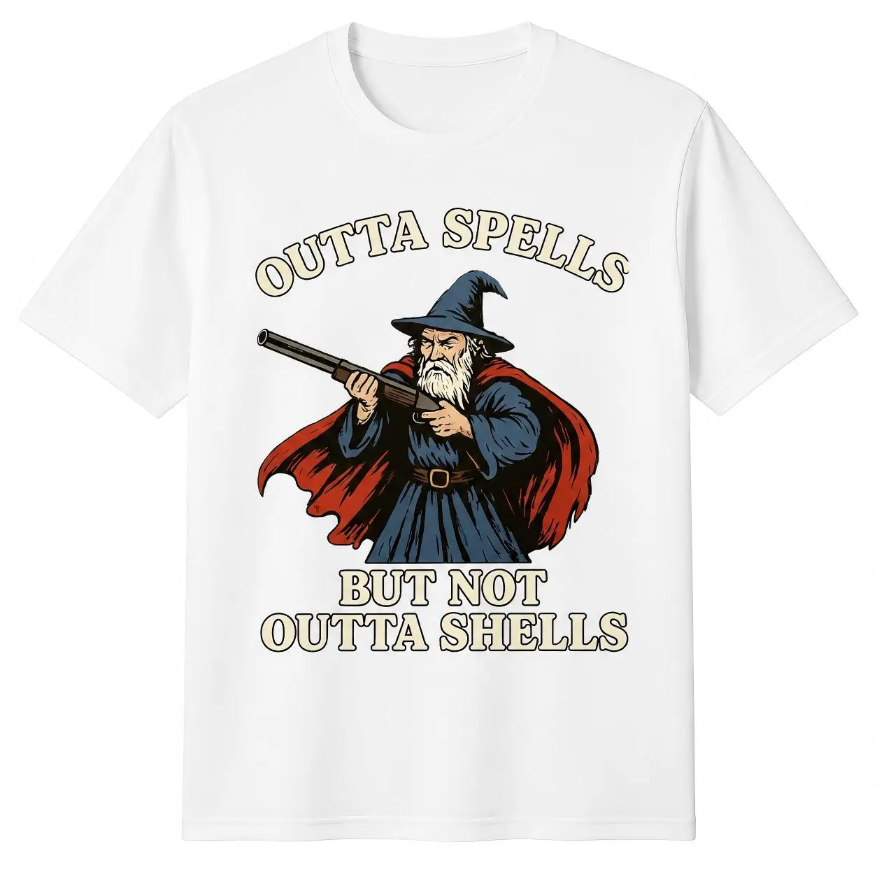 Wizard Meme T-Shirt, Outta Spells But Not Outta Shells Vintage Graphic, Soft Cotton Round Neck Short Sleeve Classic Top for Adults, Shortsleeve, Streetwear, Meme Shirts, Casual Chic, Digital Print, Vibrant Art