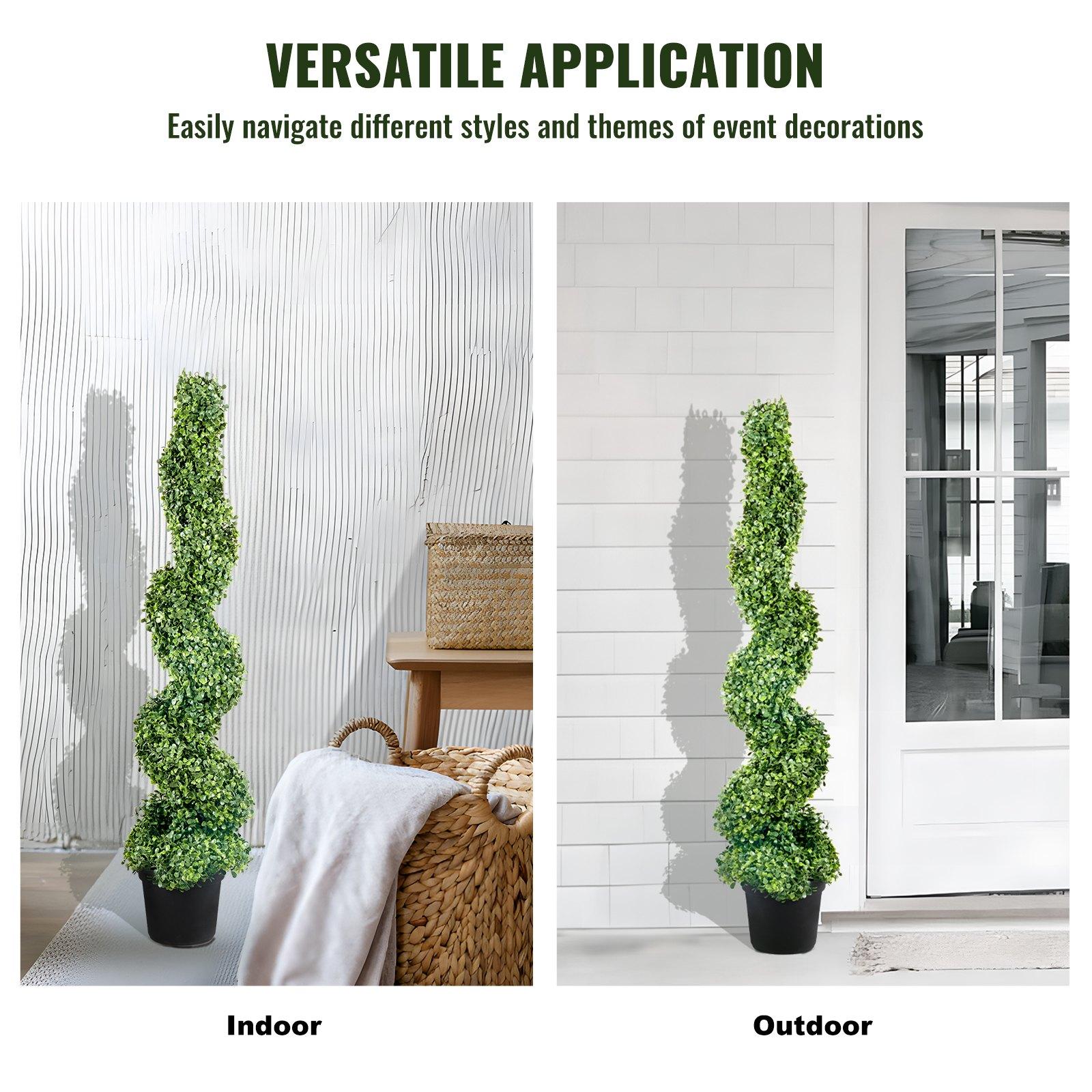 VEVOR 2 pcs. Artificial Boxwood Tower Topiary Spiral Artificial Plant 122cm high Decorative Plant Green Plastic PE Iron Topiary Plants incl. 10 pcs. Replacement Leaves