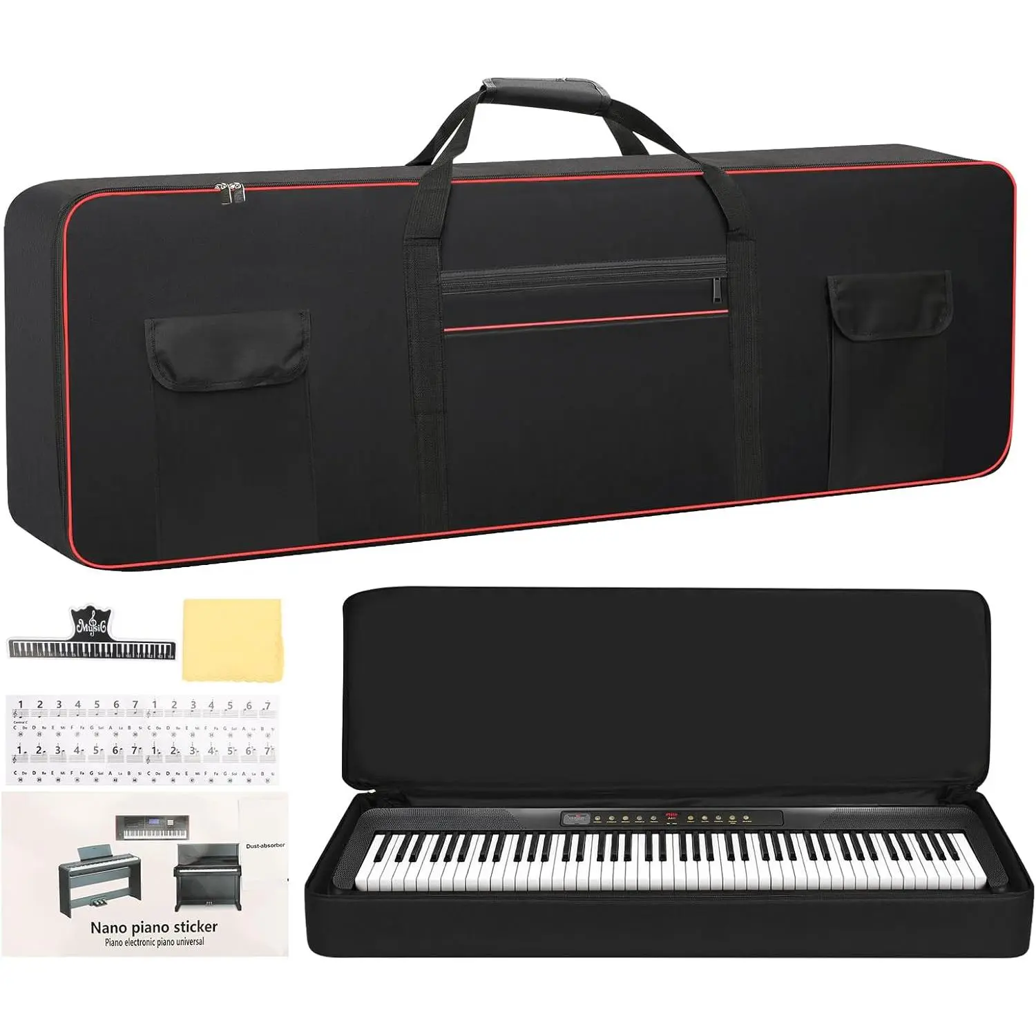 88 Key Keyboard Case(Inner dimension: (53.5"*13"*6.7"),digital piano Keyboard carrying travel case Gig bag,thickened  foldable Oxford cloth, Page Holder & Keyboard Stickers