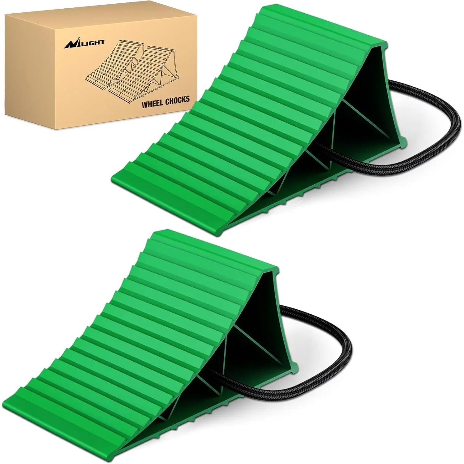 Nilight Wheel Chocks, Heavy Duty Wheel Stopper for Car, Truck, RV, Trailer, Caravan, Motorcycle, 8.7 Inch x 4.8 Inch x 4.2 Inch, 2-Pack(Green)