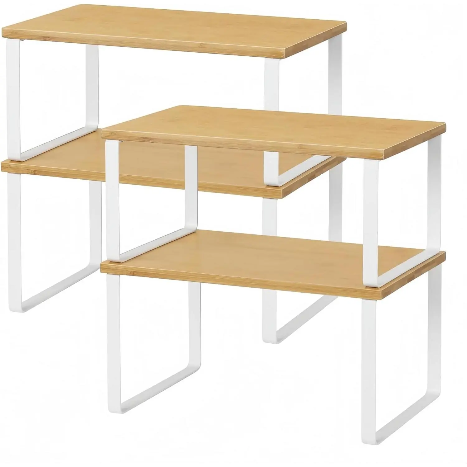 Kitchen Cabinet and Counter Shelf Organizer, Stackable & Expandable, Set of 4, White and  | Stackable  Rack, Pantry Organizers Space-Saving, Bathroom Countertop Storage, White and