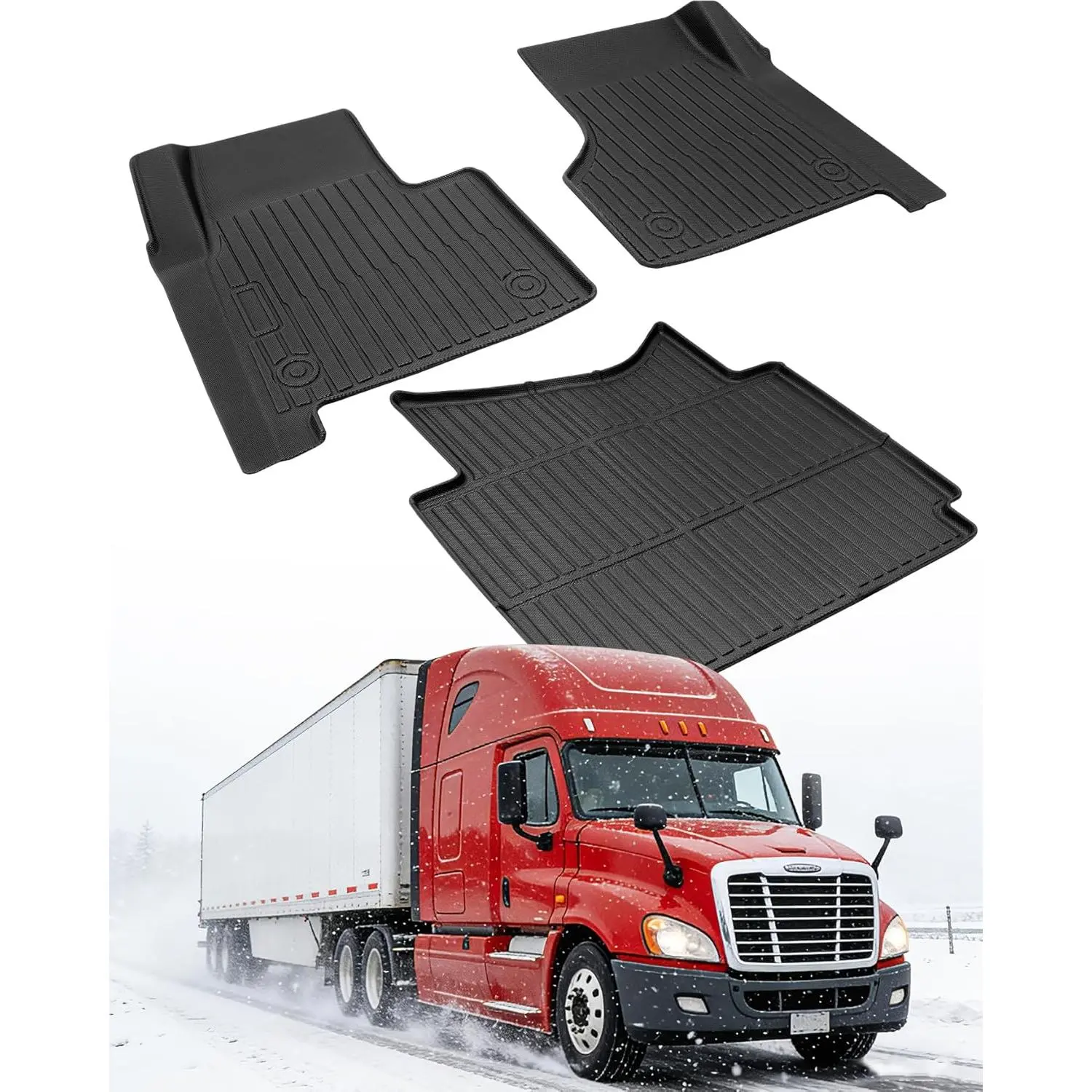 Custom-Fit TPE Containment Floor Mat Set for 2008-2017 Freightliner Cascadia, 113-125 Automatic Semi Truck Cab, 3-Piece Heavy-Duty All-Weather Interior Protection with Raised Edges, Cascadia Auto Accessory