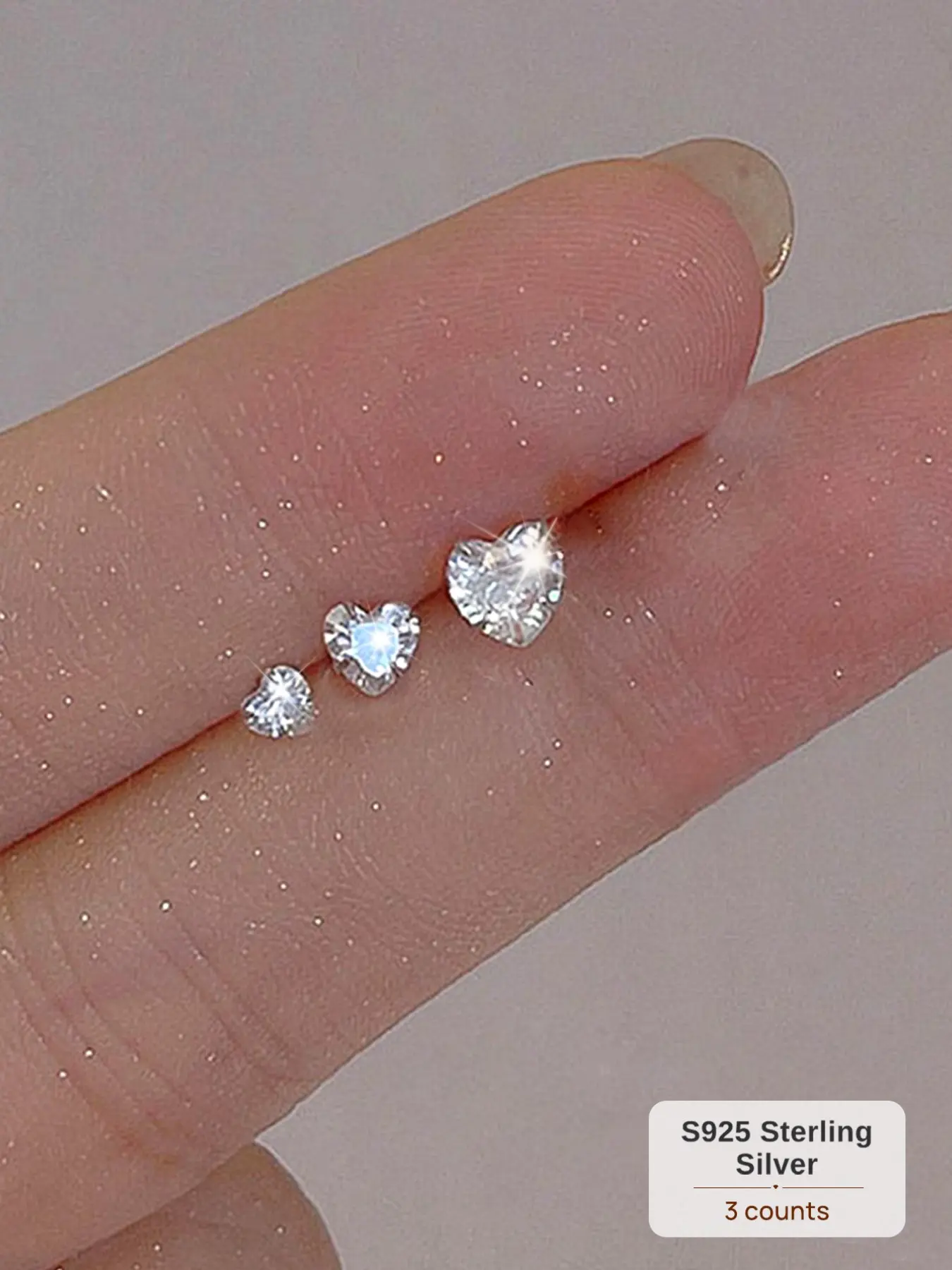 3-piece set S925 Sterling Silver Gold Plated Heart Cubic Zirconia Stud Earrings Sparkling Ear Jewelry Hypoallergenic — Ideal for Daily Wear, Weddings, Parties, Engagements, Anniversaries, Valentine's Day, and Other Special Occasions.