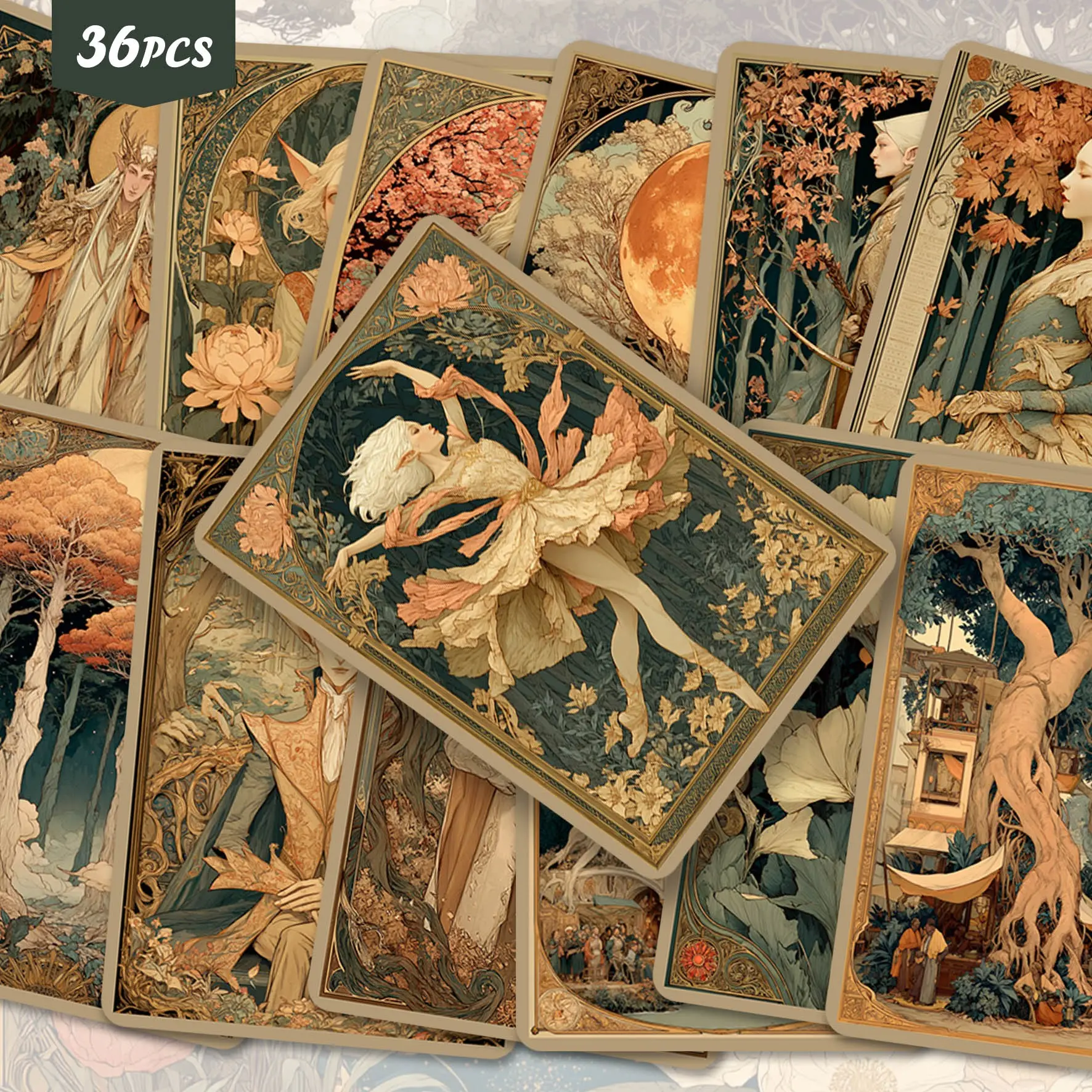 36PCS Fantasy Elf Forest Stickers Set, Vintage Fairy Tale Art Collage Decals, Mystic Woodland Journal Stickers for Scrapbook Planner DIY