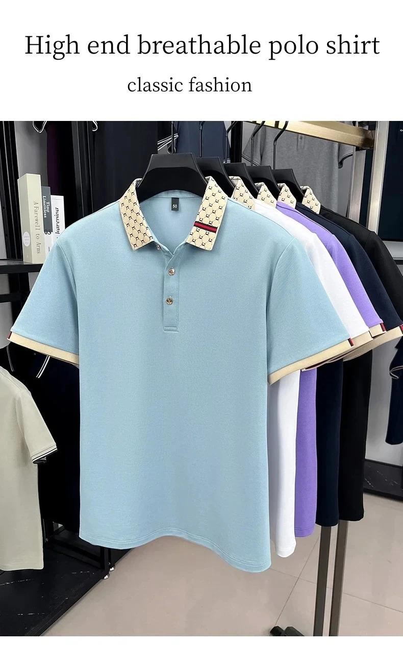 Fashion luxury brand short sleeve polo shirt men new personalized letter color blocked-end casual breathable lapel T-shirt