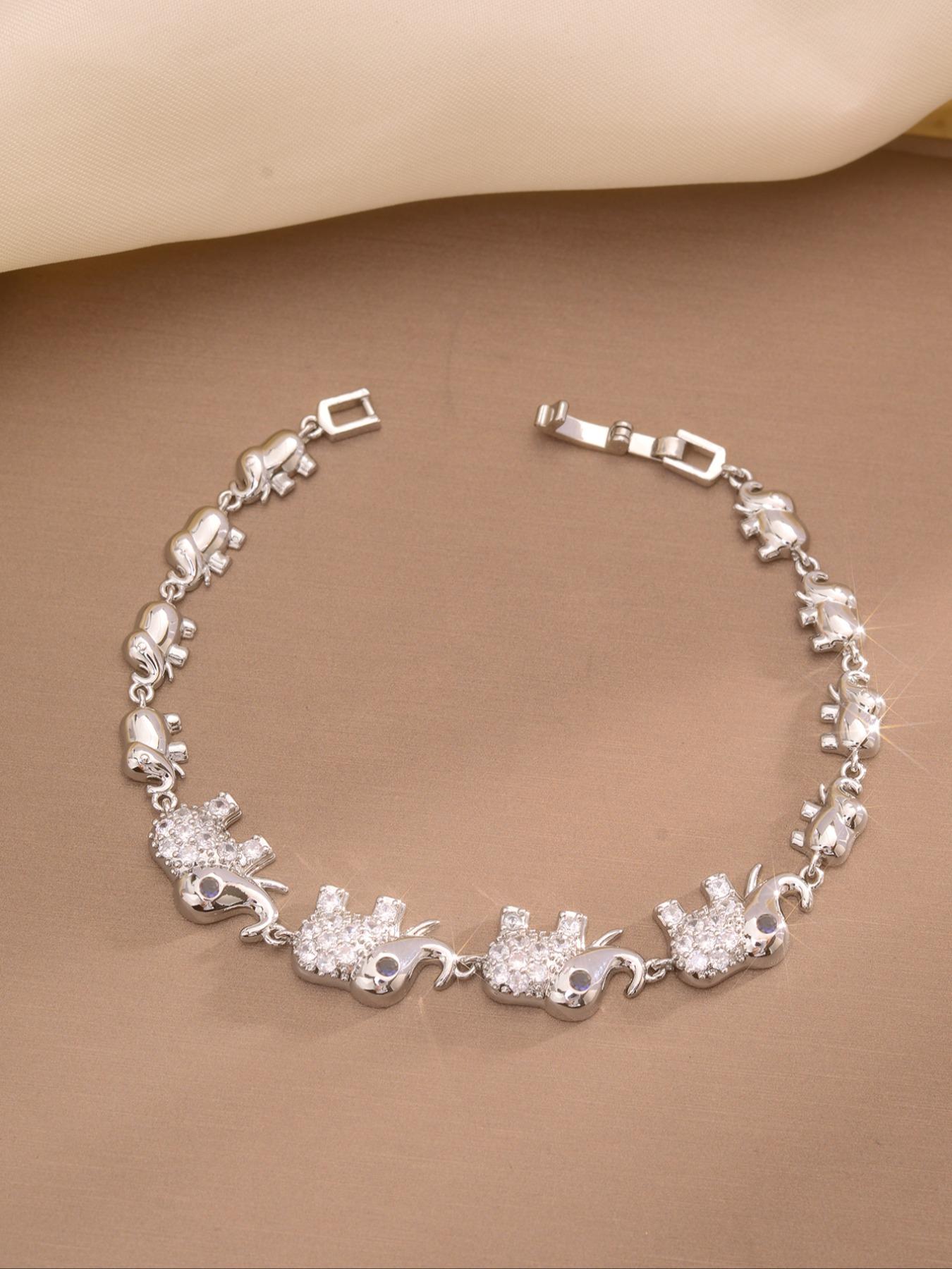 Cute Elephant Sparkling Zircon Stackable Bracelet for Women, Copper Jewelry Gift, Simple Animal Design, Fashion Accessory for Daily Wear
