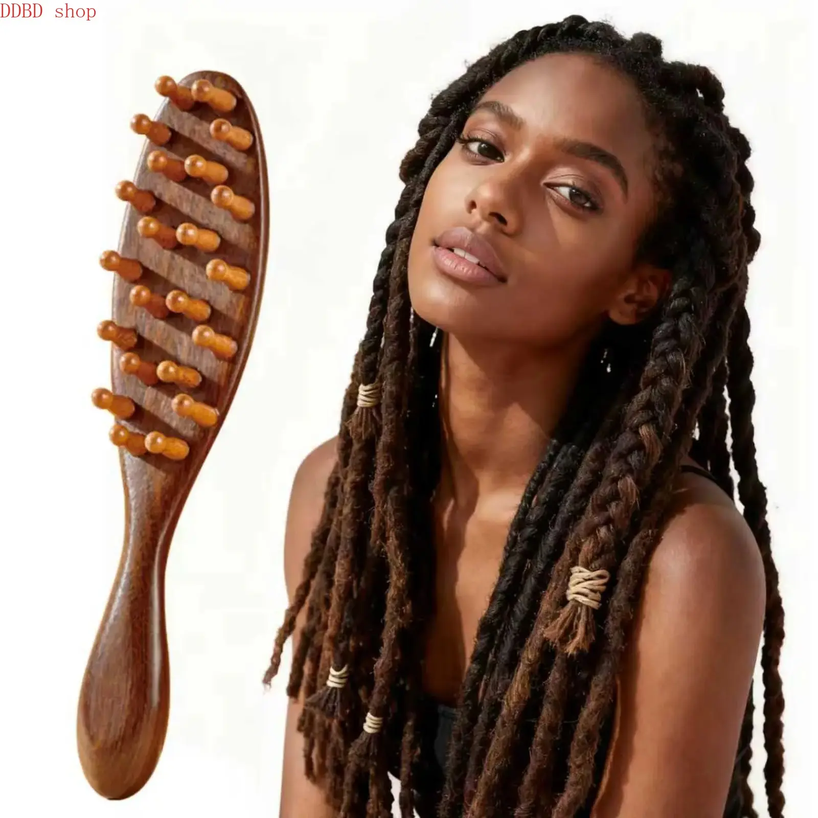 Natural Wooden Loc Comb - Lightweight Anti-Tangle Grooming Tool for Microlocs & Sisterlocs, Scalp Massage, Hair Product Application