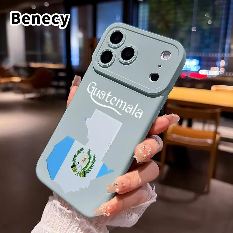 Durable Matte Finish Soft Shell Silicone TPU Smartphone Case for iPhone 17/16/15/14/13 Pro Max Plus - Guatemala's Essence Pattern Casing, Skin-Friendly, Flocking Interior, Full Body Anti-Drop Protection, Easy-Grip, Flexible TPU Hugs Your Phone Smoothly