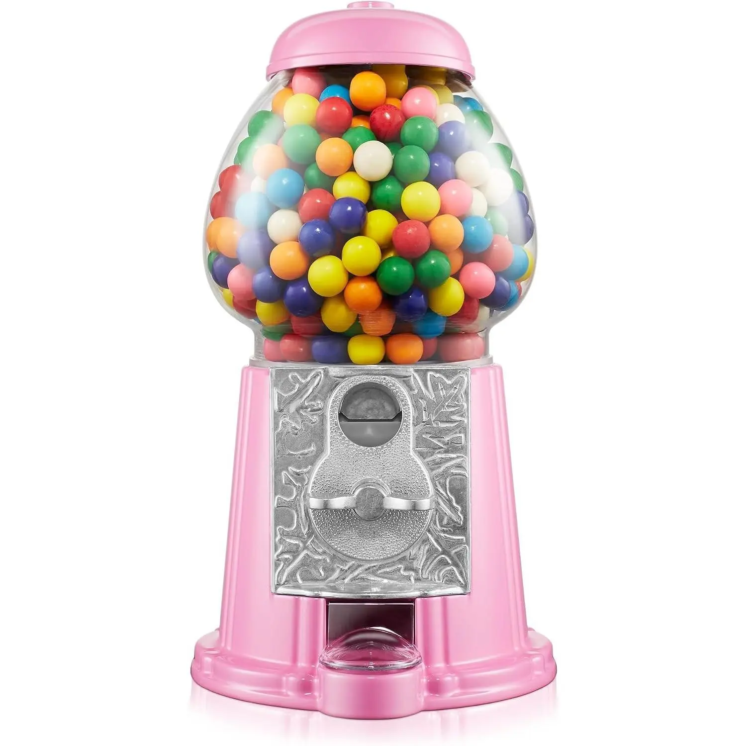 12" Gumball Machine with Glass Globe and Metal Base - Pink, Vintage-Style Bubble Gum Candy Dispenser