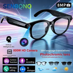 2026 new intelligent AI glasses with camera and video, 800W high-definition camera, 1080P anti shake high-definition recording, 290mAh large battery, wireless 5.4 call, Al language translation, voice assistant, touch/music playback, best gift