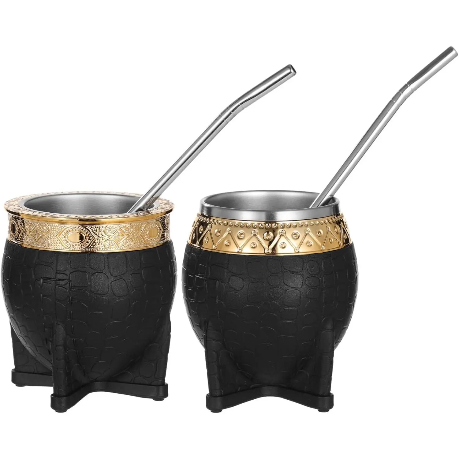 2PCS 6 oz Stainless Steel Yerba Mate Cup with Straw, Double Wall Vacuum Insulated Yerba Mate Gourd for Traditional Mate Tea Drinking Black