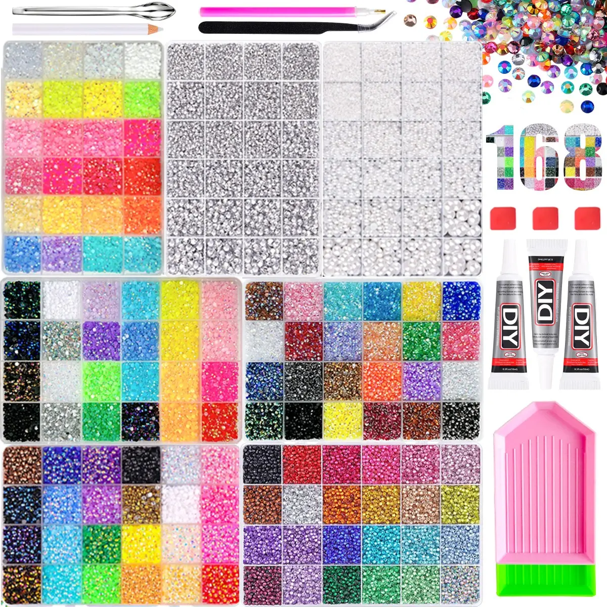 1Set 7Boxes 3D Novelty Dopamine Colored Mini Flatback Nail Rhinestones Charms 168 Colors Simulated Glossy Semi-circular Pearl Resin Nail Diamond Mixed Nail Bedazzling Kit DIY Decorative Crafts Nails Accessories
