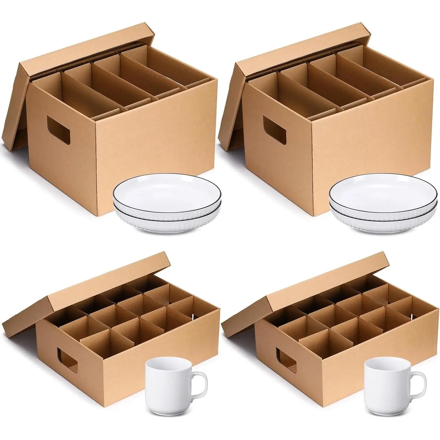 4 Pack Dish Mug Moving Boxes with Divider Kits