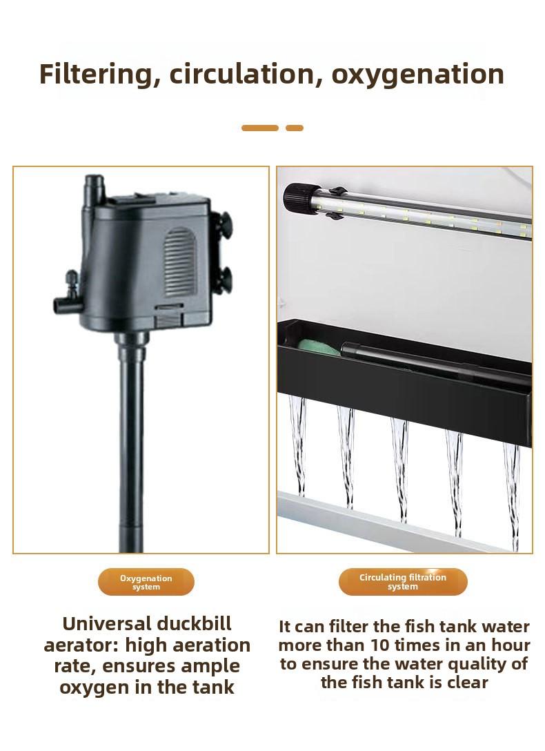 Hot Bending Ultra Clear Glass Fish Tank Self-Circulating Eco Aquarium Small Desktop For Living Room Home Decor Smart with LED Light and Filter Deshedding Brush Pets Dragon Stone Decoration