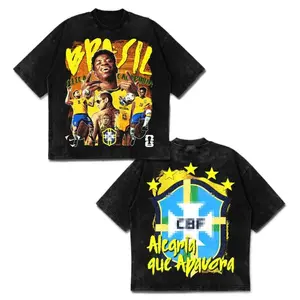 ⚽Brasil Team Graphic T-Shirt🇧🇷⚽| Richarlison, Vinícius Jr., Neymar Jr. Federation Crest Tee, "Alegria Que Apavora" Vintage Washed Oversized Shirt, Football Legends Fan Gear, Blokecore Streetwear Top, Unisex Black Cotton Tee, Gift for Soccer Fans