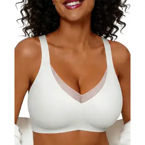 Seamless Mesh Lace Bras for Women No Underwire Wireless Bras with Support and Lift Full Coverage Deep V Bralettes