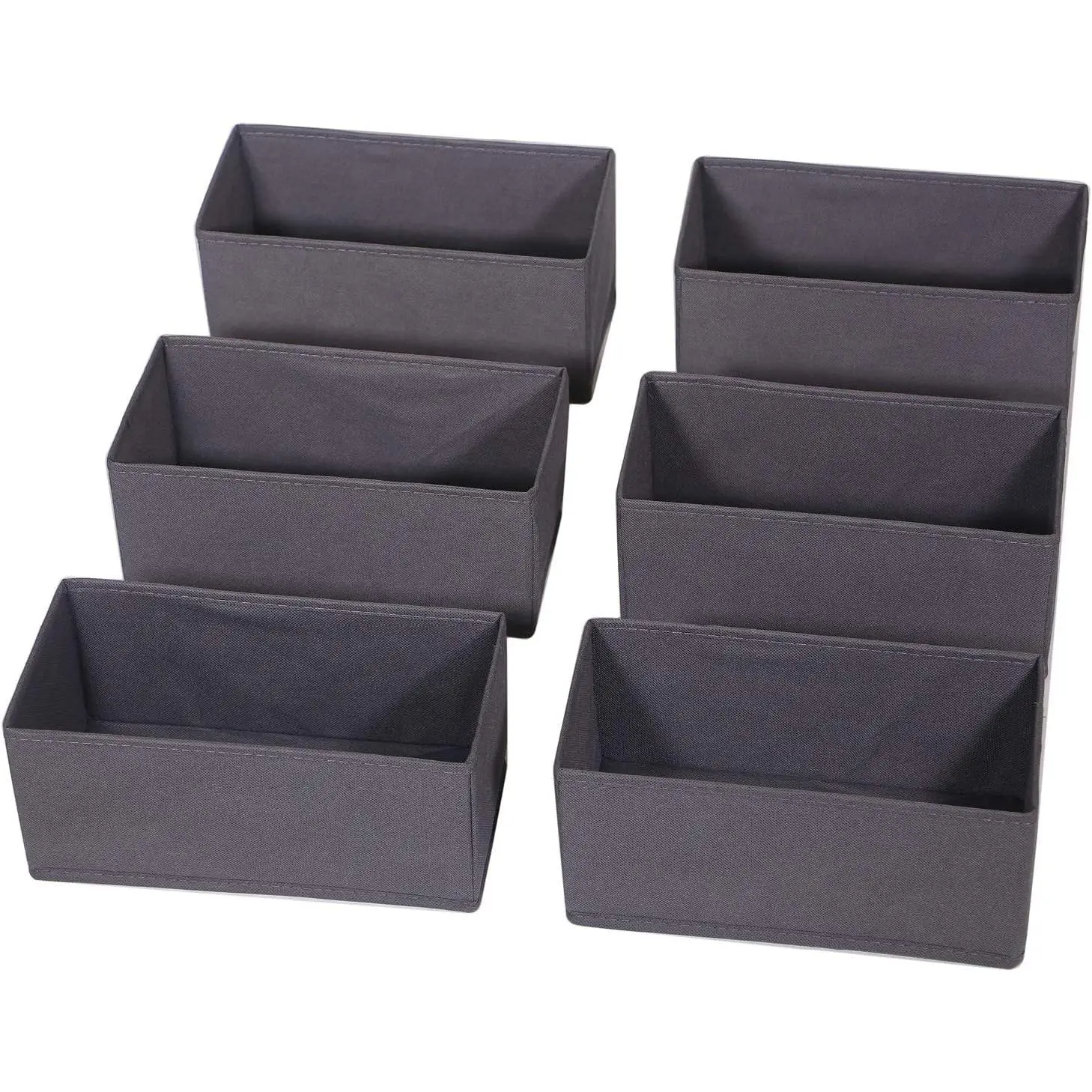 6 Pack Foldable Cloth Storage Box Closet Dresser Drawer Organizer Divider Fabric Baskets Bins Containers for Clothes Underwear Bras Socks Lingerie Clothing, Dark Grey 060