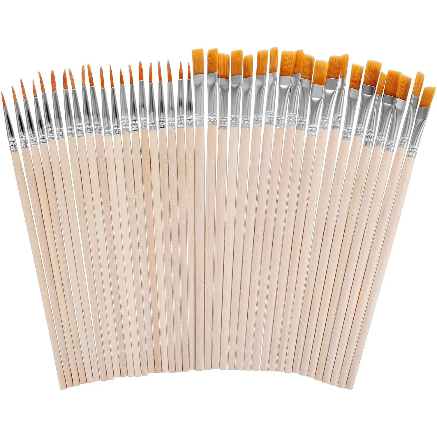 40 count  Brushes Bulk - 20 Flat Nylon  Brush and 20 Tip -Brush  Handle Artist Craft Watercolor Small Brush Set for  Watercolor Oil Crafts   Art