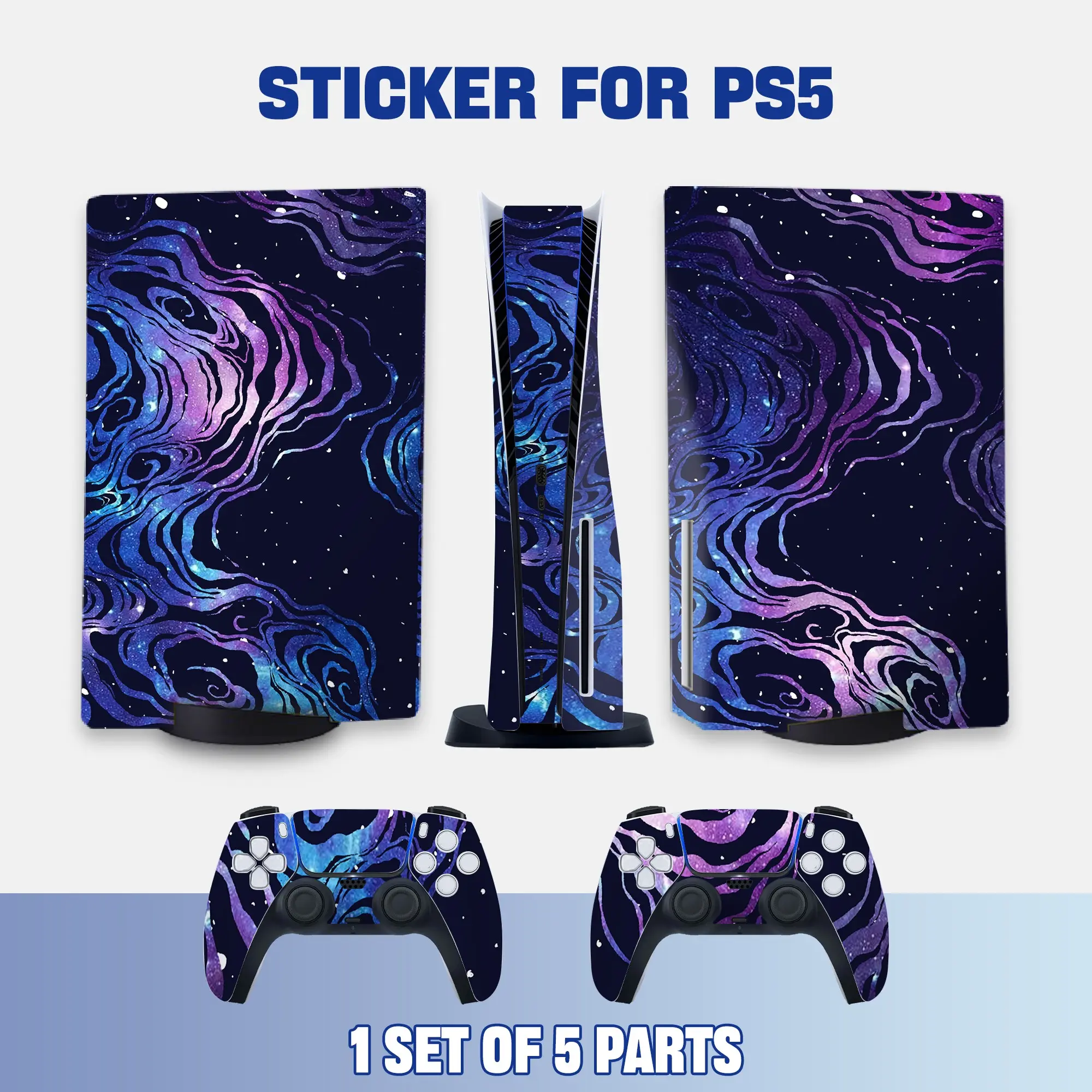 Ps5 Vinyl Sticker Set, Cosmic Nebula Design, Waterproof & Scratch-Resistant, Full Coverage for Console & Controller, Easy Removal