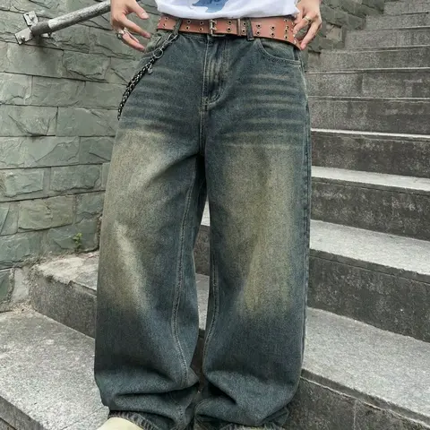 【Black Friday】Men's Vintage Washed and Worn-In Loose-Fit Straight-Leg Jeans for Fall and Winter, Full-Length American Street-Style Y2K Jeans, Gift for Boyfriend or Husband