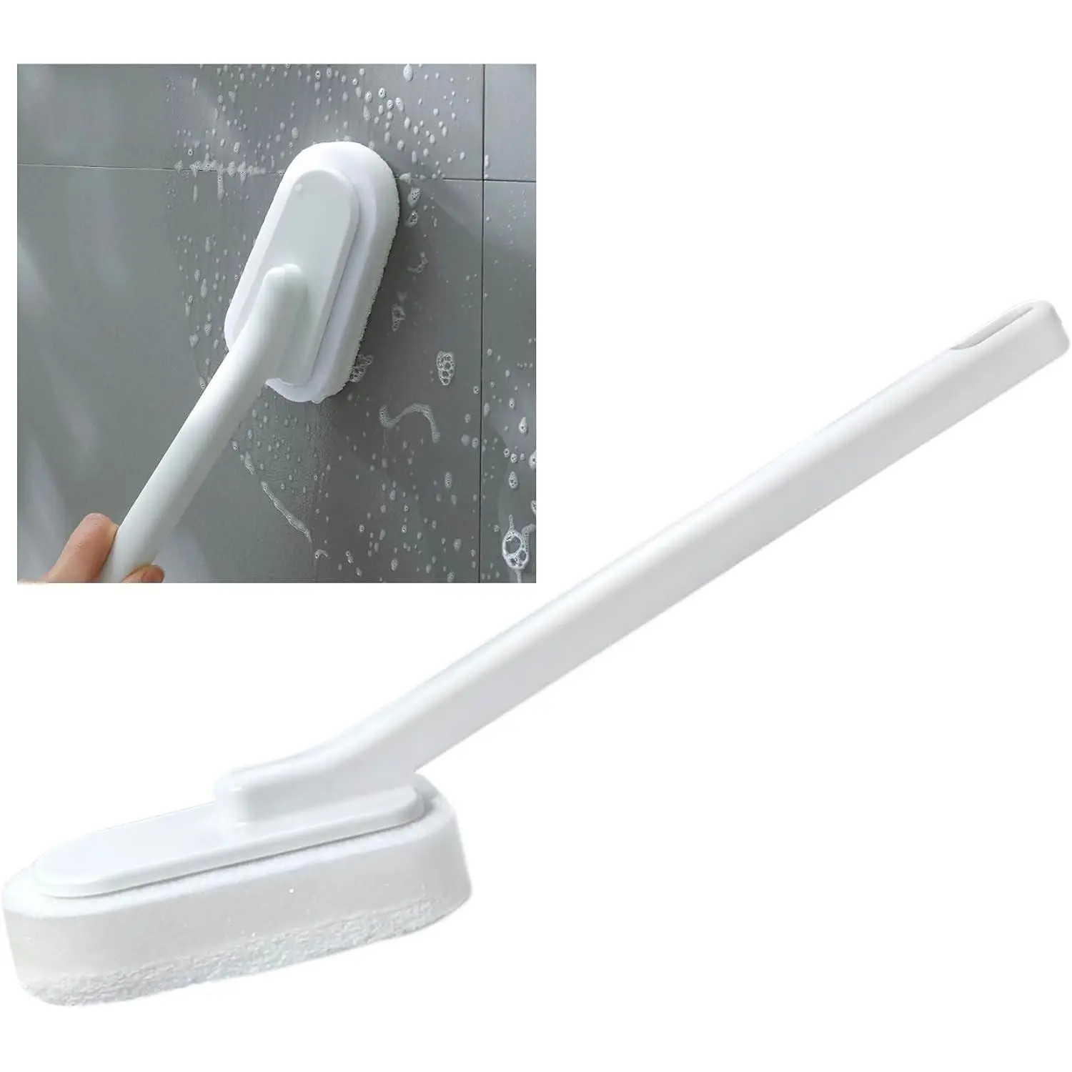Extended Handle Sponge Scrubber with Integrated Scouring Pads: Ultimate Kitchen, Bathroom & Shower Cleaning Tool for Effortless Wash & Scrubbing (Long Handle Brush Sponge)
