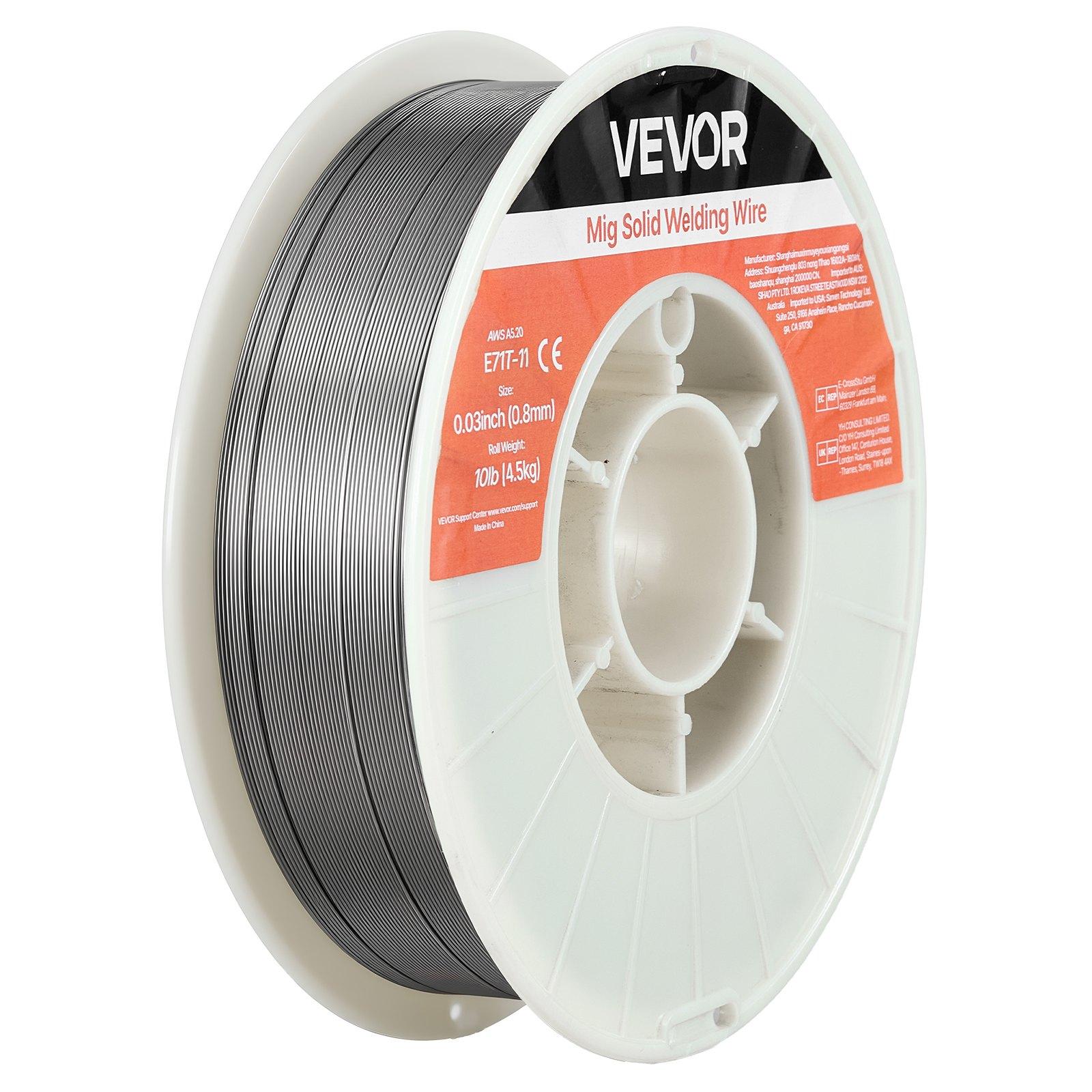 VEVOR Flux Core MIG Welding Wire, E71T-11 0.03-inch 10 LBS, Gasless Mild Steel Welding Wire with Low Spatter for All Position Arc Welding, Self-Shielded for Outdoor Use