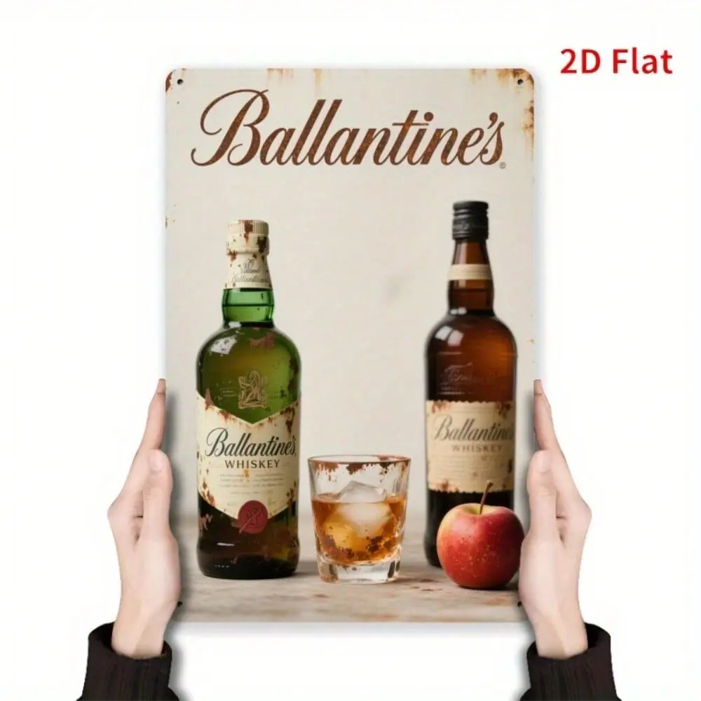 2DVintage Metal Wall Sign With Ballantine's Bourbon Design, 1pc Rustic Iron Whiskey Decor Art 7.8x11.8 Inch, Durable Indoor Outdoo