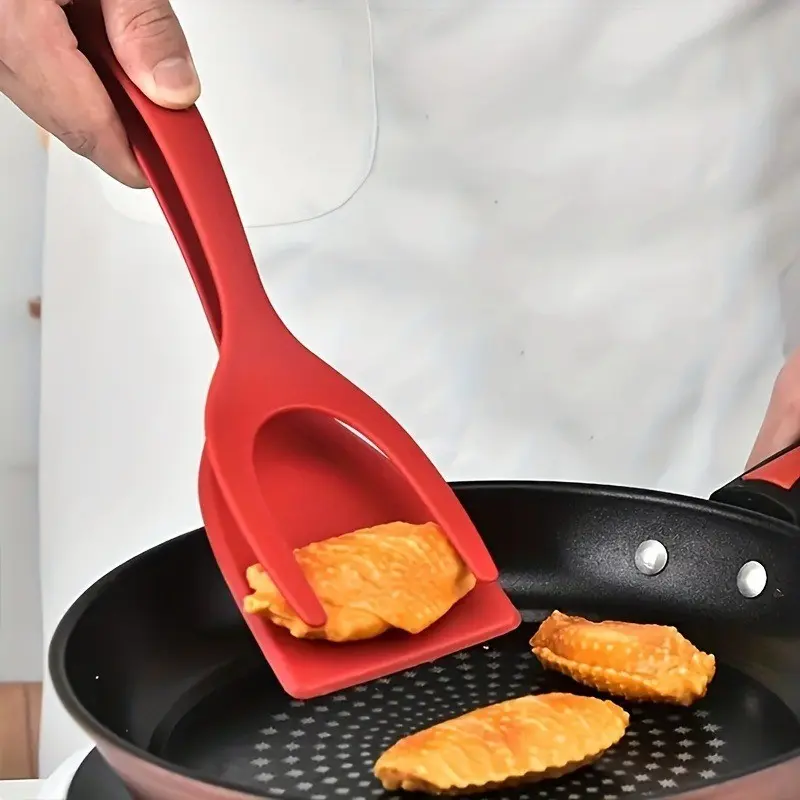 2-In-1 Nylon Food Clip Spatula, High Temp Resistant Non-Stick Cooking Tongs, Multifunctional Turner for Pancakes, Eggs, Steak, Fried Fish