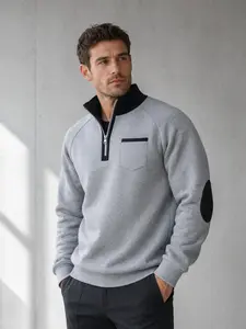 Men's Heavyweight Fleece Anti-Dirty Anti-Collision Loose Fit Stand Collar Zipper Patch Casual Commute Sweatshirt