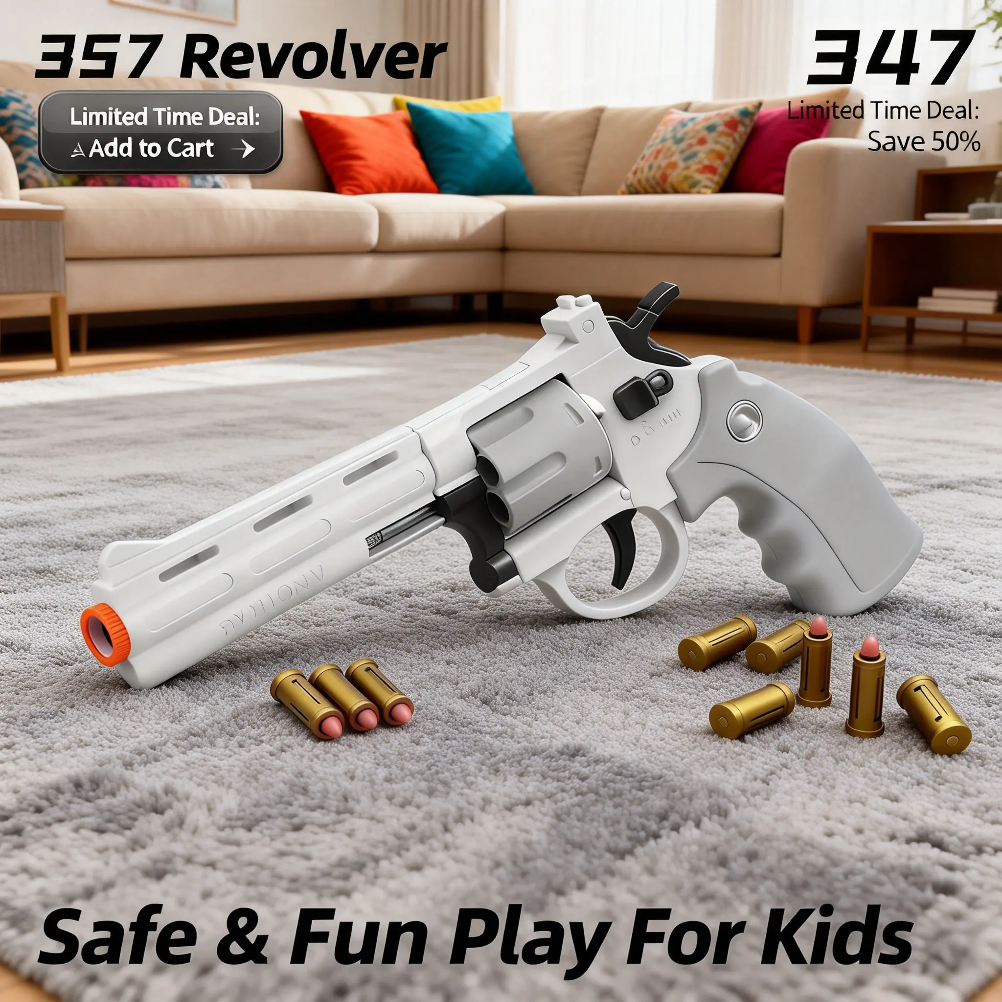 Viral TikTok Shell Ejecting Revolver Toy Gun, Soft Foam Dart Blaster with Realistic Priming, Cool Outdoor Shooting Battle Toy for Kids Adults, Best White Elephant Birthday Gift for All Ages