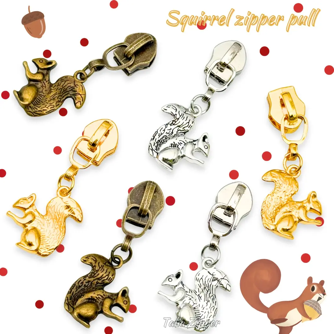 5pcs #5 Squirrel Nylon Zipper Sliders & Pulls — Made of nylon, suitable for bags, pockets, garments, and DIY wallet making; a sewable replacement component compatible with bag hardware, serving as a zipper slider kit for bags