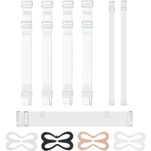 Clear Bra Straps, 3 Pairs Adjustable Shoulder Straps+1Pc Wide Back Strap+4Pcs Bra Strap Clips to Make RacerbackGift.