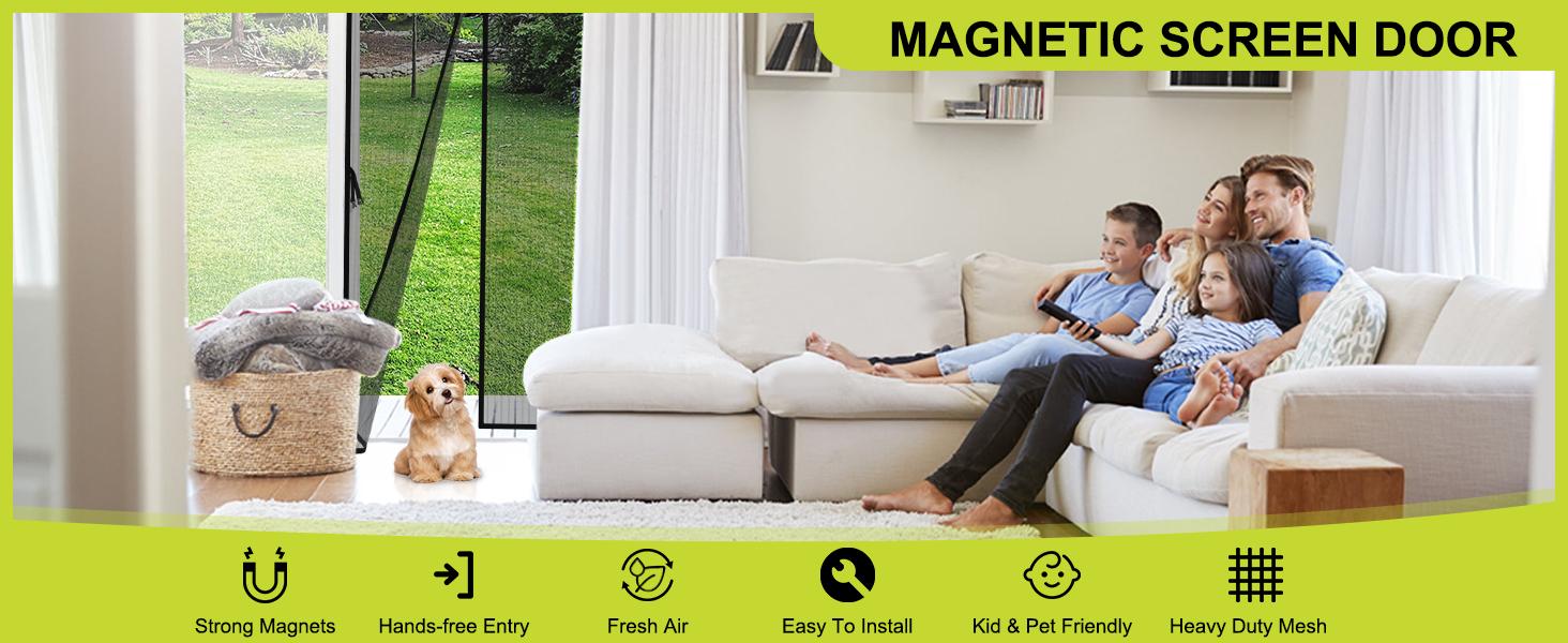 Magnetic Screen Door for 48 x 83 Inch French Door, Screen Itself Size: 50" x 84", Glass Sliding Door Heavy Duty Screen Door Mesh Curtain Keeps Bugs Out for Patio, Sliding Or Large Door